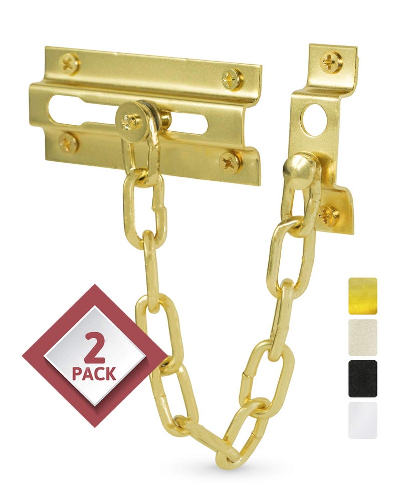 JD Jack N'Drill Jack N'Drill 2 Pack Door Chain Lock, Exclusive Chain Door Lock with Extended Chain Length, 100% Child Proof Safety, Heavy Duty Chain Locks for Inside Door and Extra Front Door Lock (Brass Plated) - Image 1